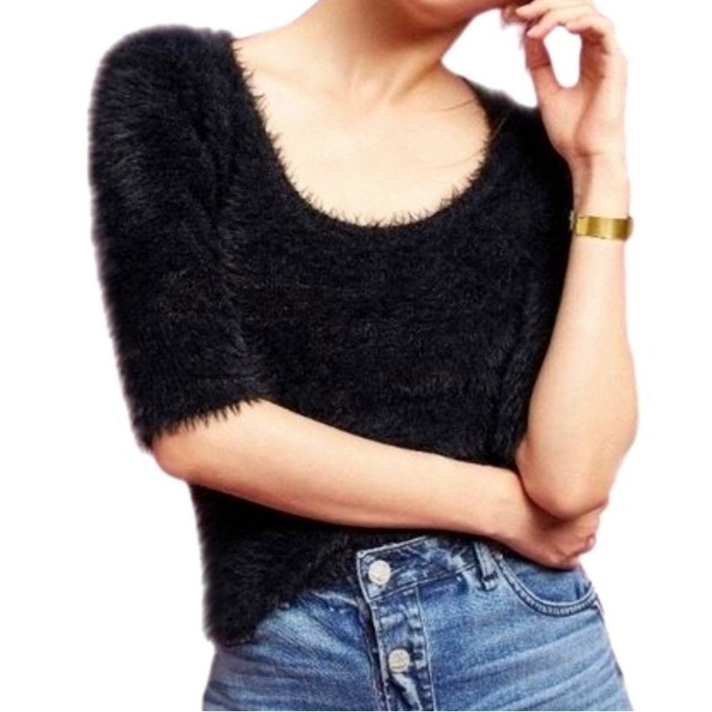 Anthropologie Knitted & Knotted Black Faux Knit Sweater. Like new! S